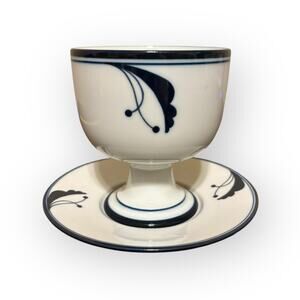 MCM Dansk Footed Dessert Bowl w/ saucer plate Tivoli Belles Fleurs Blue